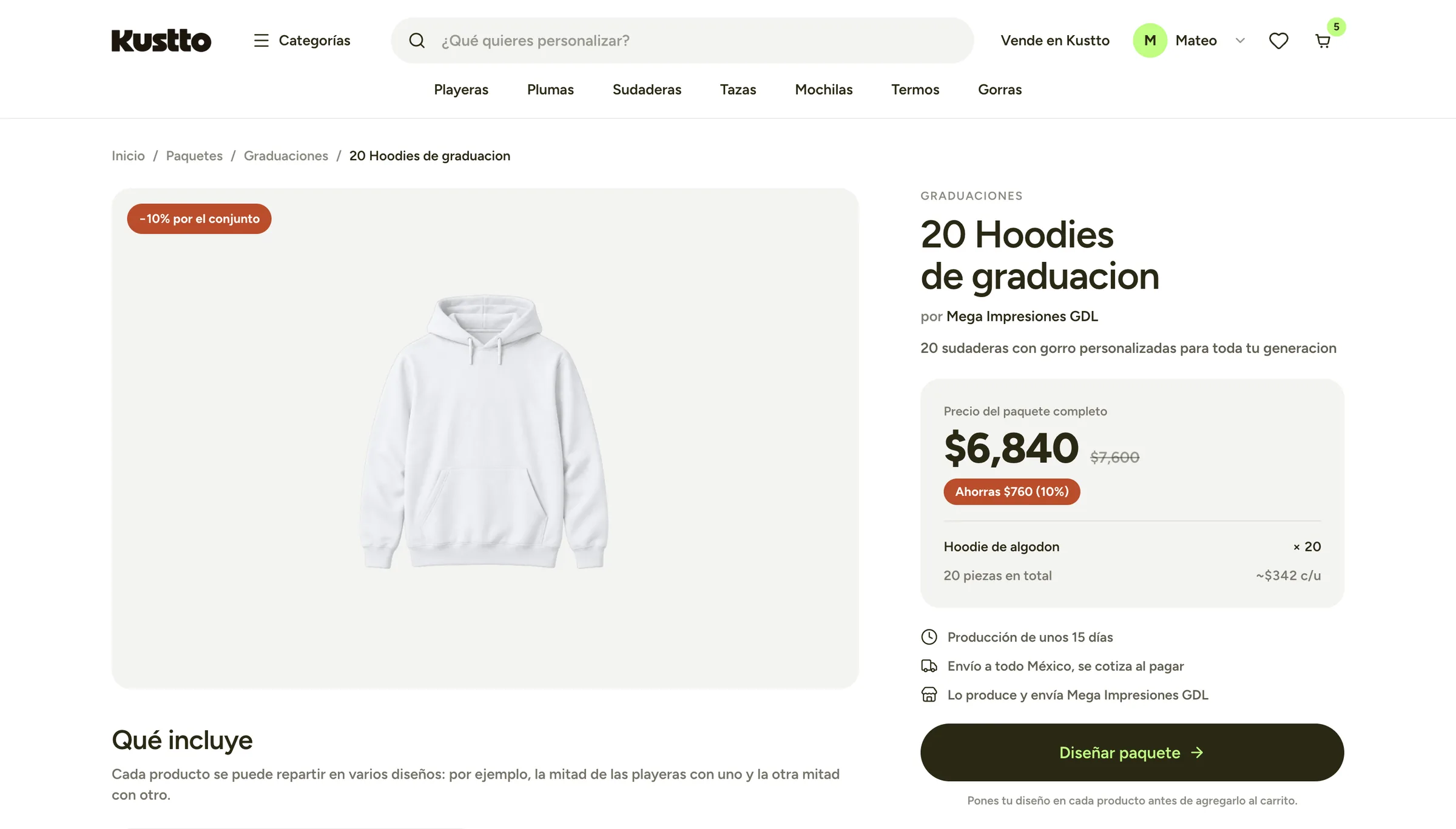 Package detail for 20 graduation hoodies