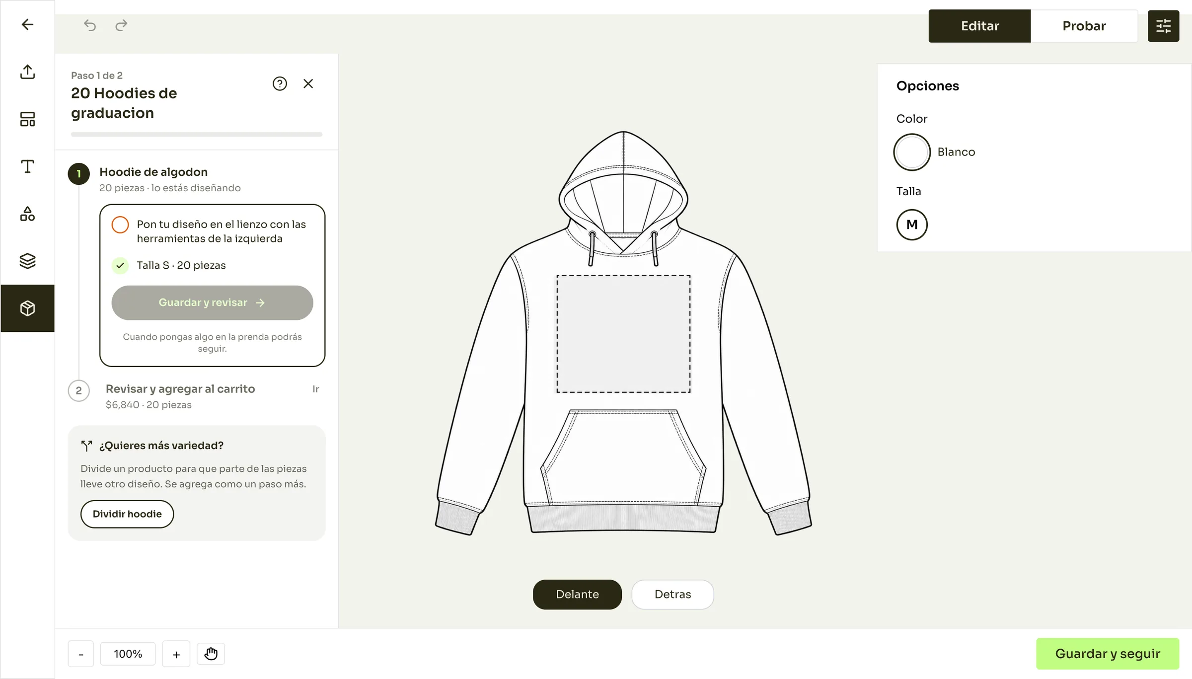 Step-by-step package editor for a hoodie